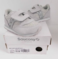 New Infant Toddler Saucony Baby Jazz Silver Metallic Glitter Sneakers 5.5 M