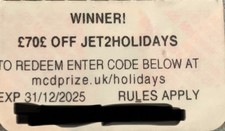 £70 McDonalds monopoly jet holiday voucher