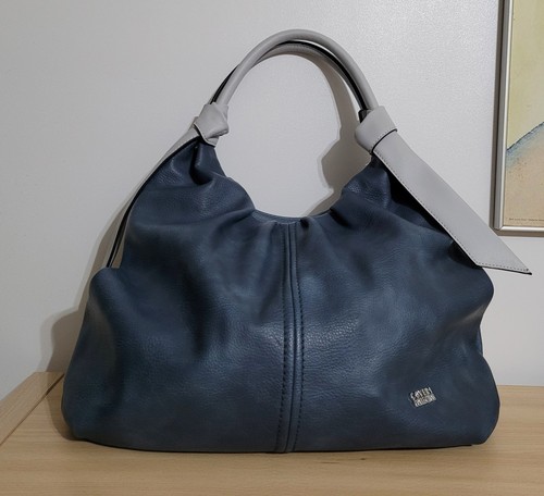 Blue soft leather handbag - blue,