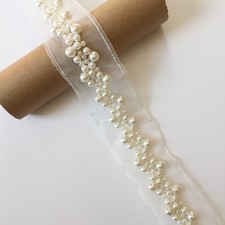 Beaded Pearl Trim Ribbon Chain