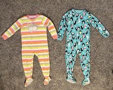 2pk Carters Girls Blue Fleece Winter Penguin/Bunny/Monkey Footed Christmas Pjs 5