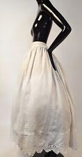 CIVIL WAR MID 19TH C WHITE COTTON PETTICOAT W GRAPE PATTERN EYELET SWEEP