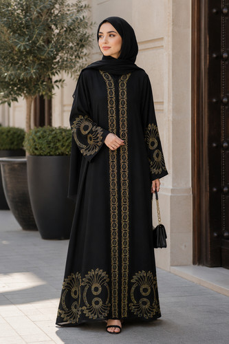 Black open abaya kimono gold - black,