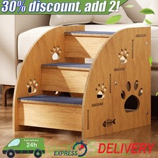 3 Steps Pet Ramp Wooden Dog Steps Stairs Cat Detachable Ladder For Bed Sofa