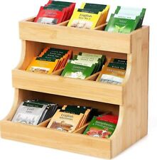 Tea Bag Organiser Bamboo 3 Tier Vertical Tea Caddy Teabag Storage Box Holds 180