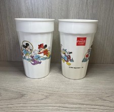 Vintage Walt Disney World Beakers Cups Tumblers x2 Coca Cola 1988 Souvenir 