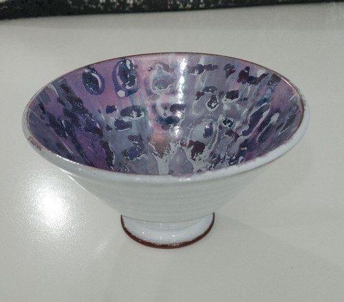 Pottery glazed bowl purple - bowl,