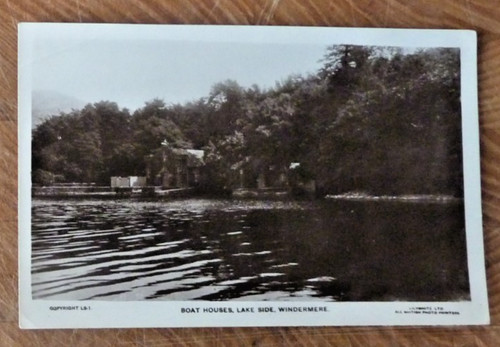 Postcard boat houses lake side - postcard,