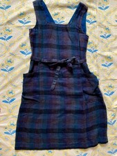 Seasalt Dress Linen Checked Pinafore Pockets Size 12