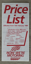 Austin Rover Price List
