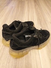 Ladies Moow Fashion black lace Up Low Faux suede chunky sole Creeper Shoes EU 40