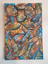 FAZENDA Original Signed Textured Artwork African Art Oil Painting, Chalk