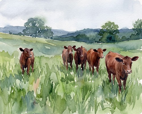 Farm house art red poll - "red,
