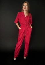 80's Vintage Dark Pink Short Sleeve Ladies Boilersuit Jumpsuit Retro Cotton