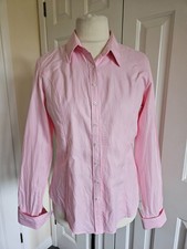 TM Lewin - Pink Herringbone, Long Sleeve Cotton Shirt (For Cufflinks) -Size UK14