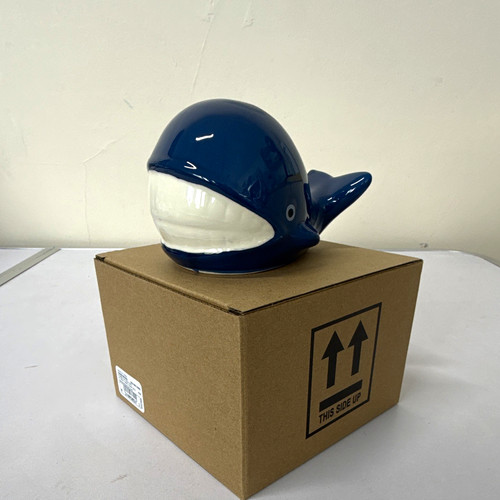 Blue white ceramic whale - &,