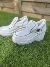 POD Vintage 90s Women’s Chunky Block Heel Moccasin Shoes White Size UK 4EU 37