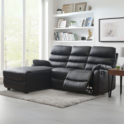 Black faux leather - leather, l-shaped