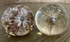 Pair Of Vintage Hafod Grange Paperweights Resin Sphere Real Flowers 