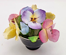 Crown Staffordshire China Pansy Flower Posy in Black Bowl Art Deco
