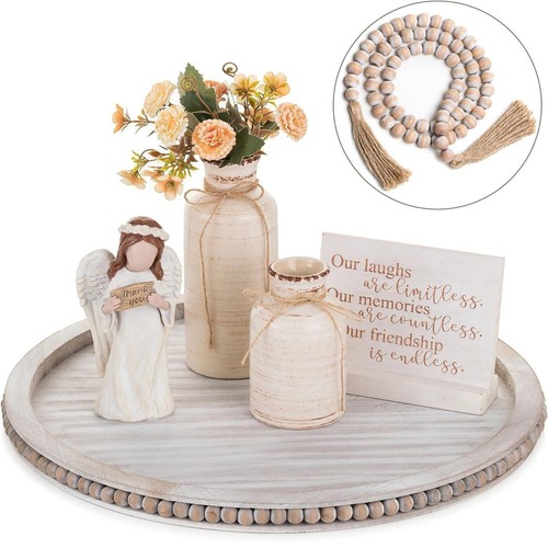 Round decorative wooden tray - wooden,