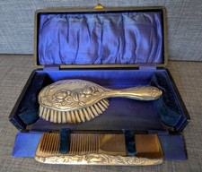 Antique 1911,1912 Hallmarked Sterling Silver Mounted Hair Brush &Comb Set, Boxed
