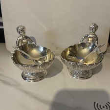  scallop shell Heavy Cherub salts silver plated spoons