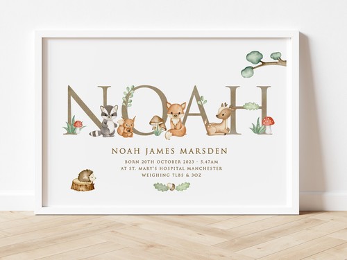 Personalised baby name print - personalised,