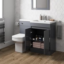 Bathroom Vanity Unit Basin 1100mm Toilet Combined Furniture Right Hand RH Grey