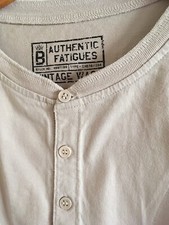 Mens Large Beige and White Collarless Buttoned T-Shirt BNWOT