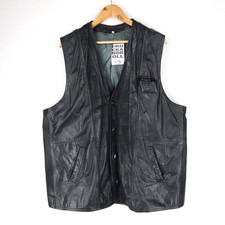 Vintage Black Leather Waistcoat Gilet Vest Size XL EU 56 (T9539)