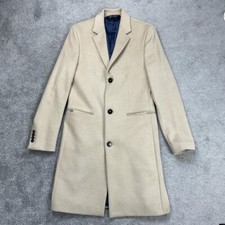 Zara Mens Camel Tan Overcoat Wool Jacket Size Medium