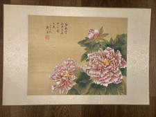 chinesee painting floral scroll on silk signed
