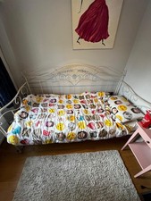 White Metal Single Bed Frame with matress, for girls, with extra bed frame