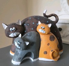 Wooden Cat Ornament - Set of 3 Cats, Figurine,  Art, Funny