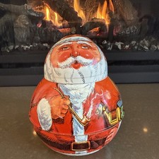 Vintage 1980 Christmas Santa Claus w/ Pipe Roly Poly Bristol Ware Tobacco Tin