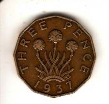 1937 THREE PENCE Bit 3d king
