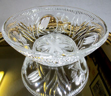 Lovely Vintage Crystal Cut Glass 2.5 Pint Trifle Bowl / Jelly Dish Floral Design