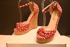 FSJ Red with White Polka Dot Wedge Heels - Size 8 1/2