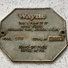 Vintage brass plate  Sign Wayne Petrol Pump model 1880 Globe 