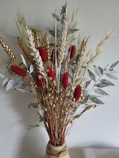 DRIED FLOWER BOUQUET 40CM HANDMADE CHRISTMAS MIXED - WHITE, RED & GOLD