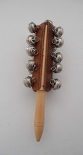 MUSICAL HAND HELD BELLS - SUIT MORRIS DANCER OR CHILD  9" LONG  - WOODEN