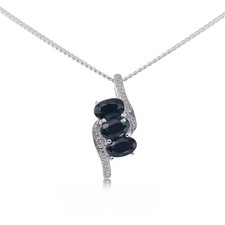 Natural Sapphire Necklace Sterling Silver Ink Blue Gemstones 1ct Trilogy