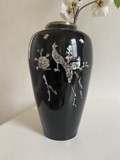 HAN SUNG Dynasty Antique Black Enamel & Abalone Stamped Vase