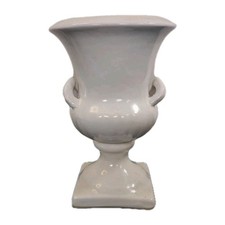 Urn Planter Vase With Square Base & Loop Handles Cream Ceramic 19cm Height Vtg