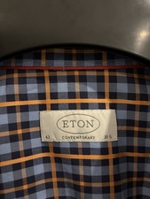 Eton Men's Contemporary Shirt Check Blue Orange 42 16.5 Excellent Condition.