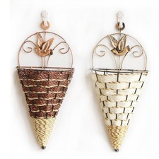 Rattan Wall Hanging Planter Plant Pot Basket Garden Flower Mounted Holder Decor