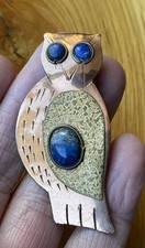 Vintage Handmade Owl Brooch With Sodalite Stone Eyes/tummy