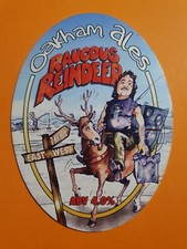 OAKHAM brewery beer pump clip front RAUCOUS REINDEER cask real ale badge xmas