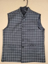 Men's Gray Plaid Nehru Collar